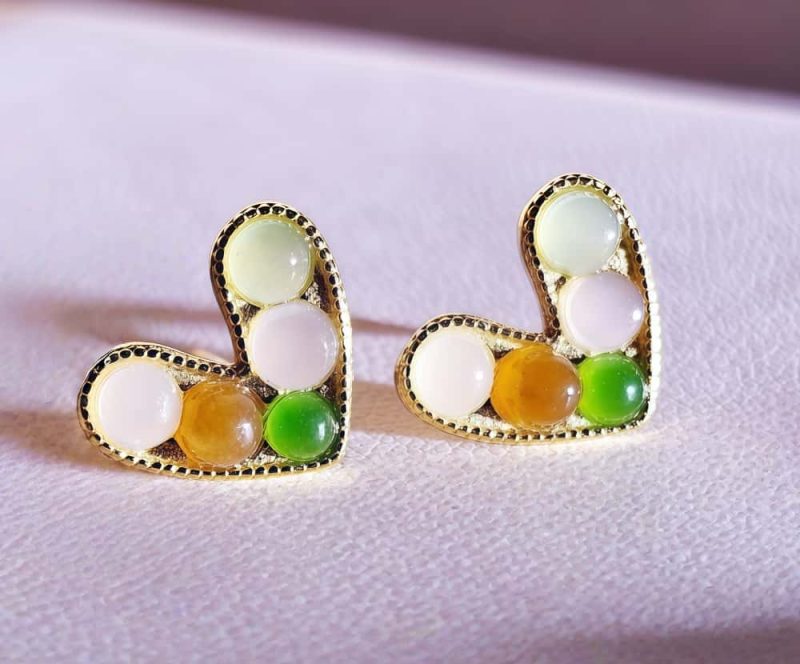 Ohrstecker-Herz-02 Ohrstecker Jade Herz Design mit Verschiedenen Farbe