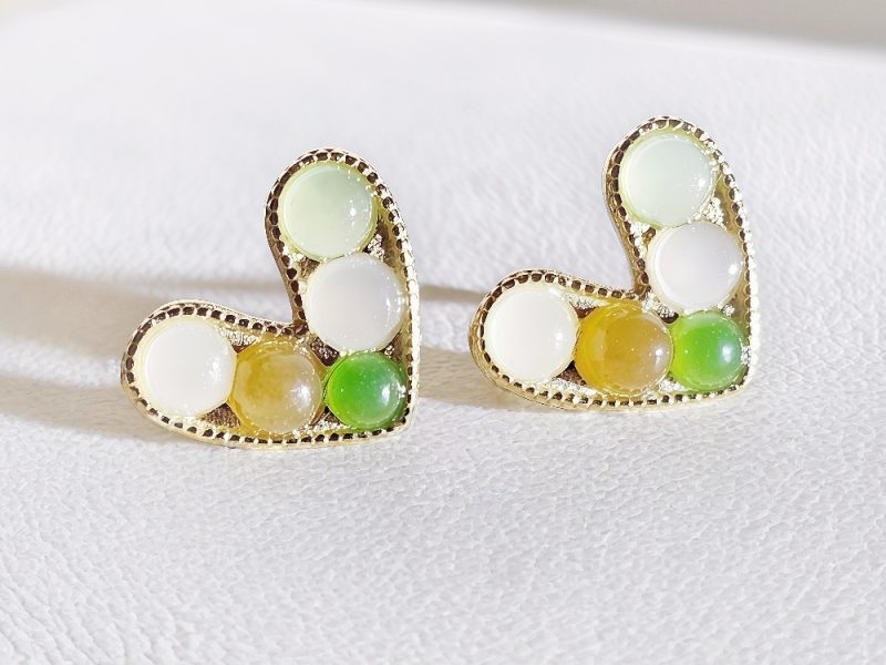 Ohrstecker-Herz-03 Ohrstecker Jade Herz Design mit Verschiedenen Farbe