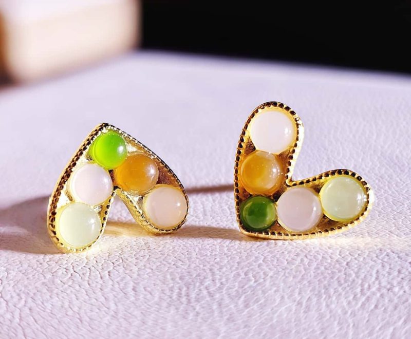 Ohrstecker-Herz-04 Ohrstecker Jade Herz Design mit Verschiedenen Farbe