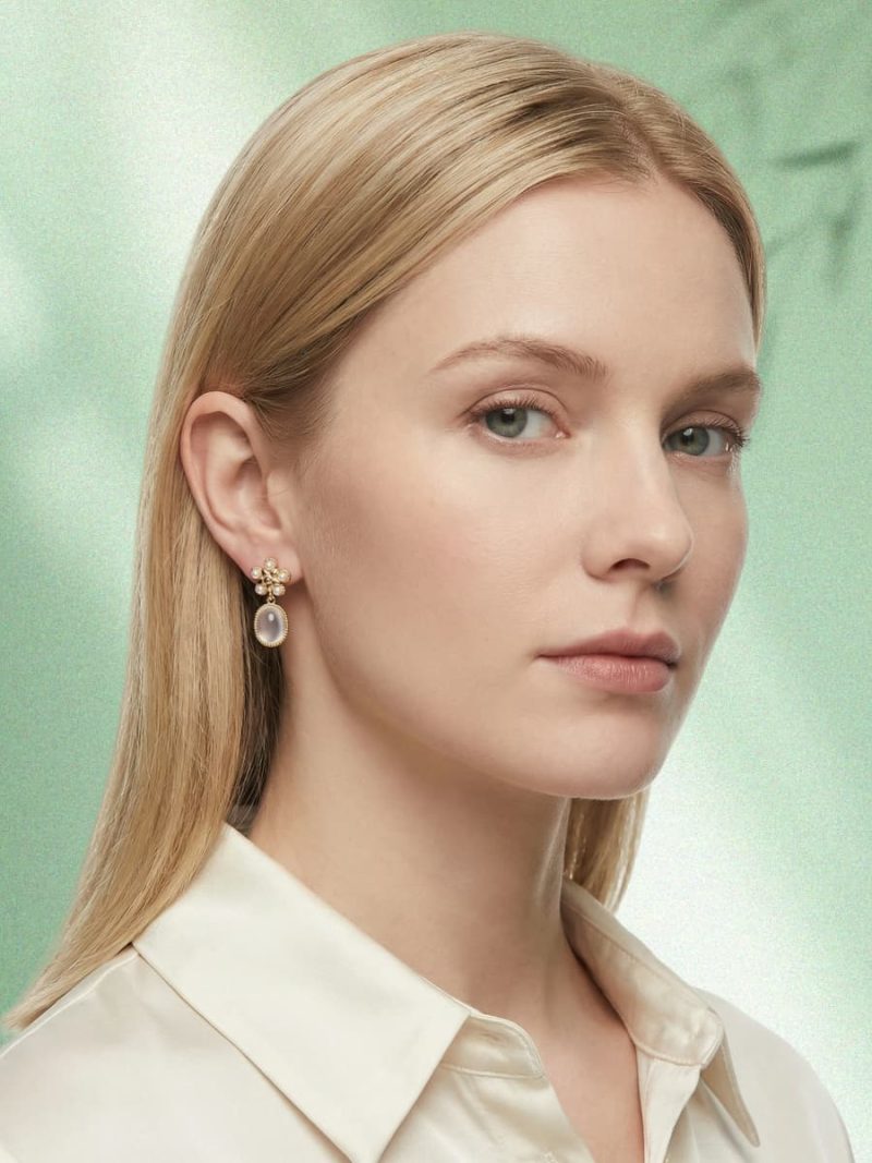 Damen Ohrring mit Rosenkristall Naturstein