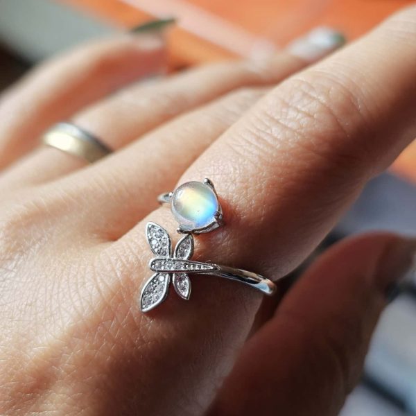 Damenringe Mondstein Madagaskar Schmetterling 925 Sterling Silber