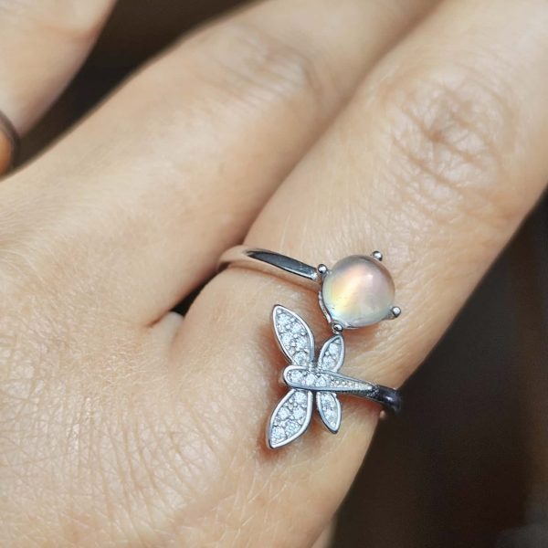 Damenringe Mondstein Madagaskar Schmetterling 925 Sterling Silber