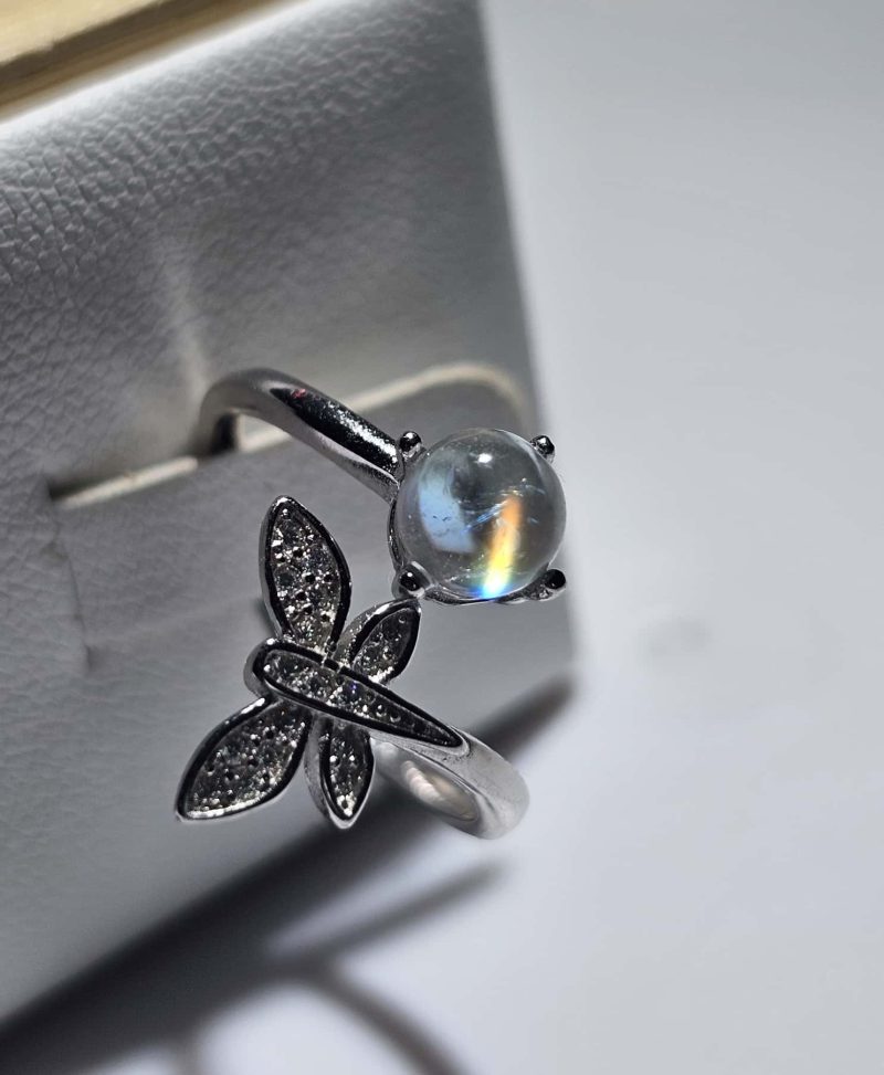 Ring-Mondstein-05 Damenringe Mondstein Madagascar Schmetterling 925 Sterling Silber