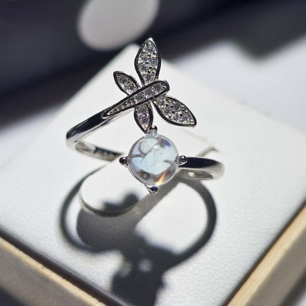 Damenringe Mondstein Madagaskar Schmetterling 925 Sterling Silber