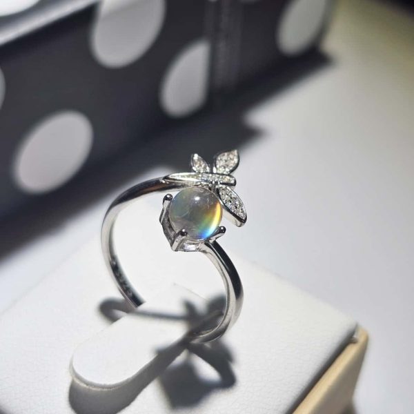 Damenringe Mondstein Madagaskar Schmetterling 925 Sterling Silber