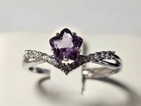 Ring-Stern-DR0007-05 Sterling Silber Amethyst Sternring