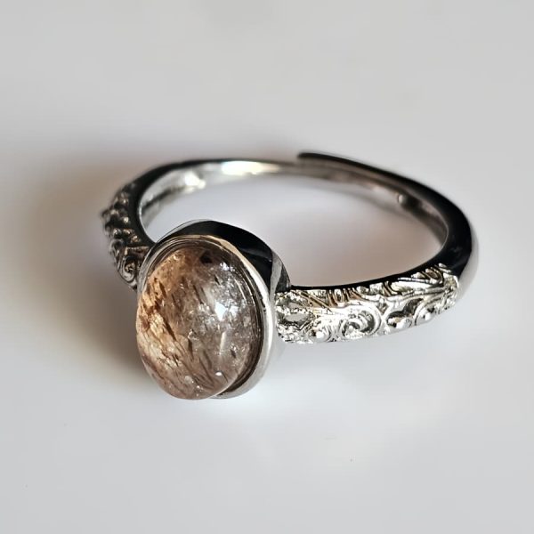 Damenring mit Schwarzgoldene Super Seven Edelstein