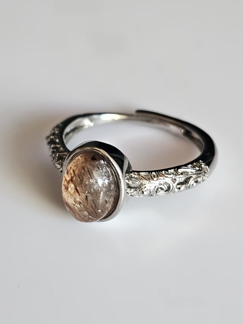 Damenring mit Schwarzgoldene Super Seven Edelstein