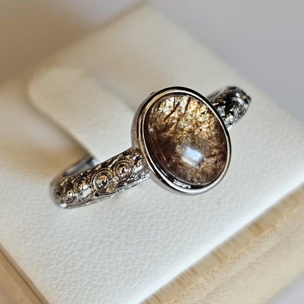 Ringe-DR0013-01 Damenring mit Schwarzgoldene Super Seven Edelstein