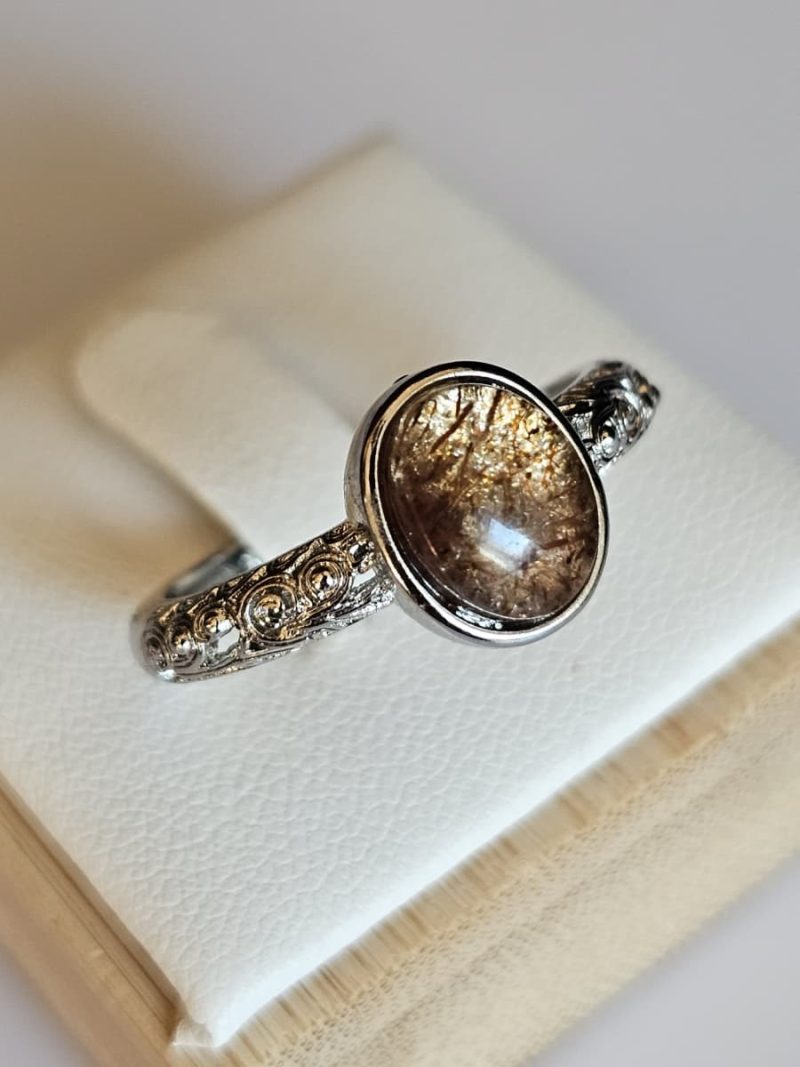 Ringe-DR0013-01 Damenring mit Schwarzgoldene Super Seven Edelstein