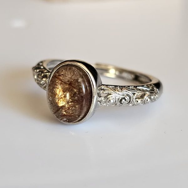 Ringe-DR0013-02 Damenring mit Schwarzgoldene Super Seven Edelstein