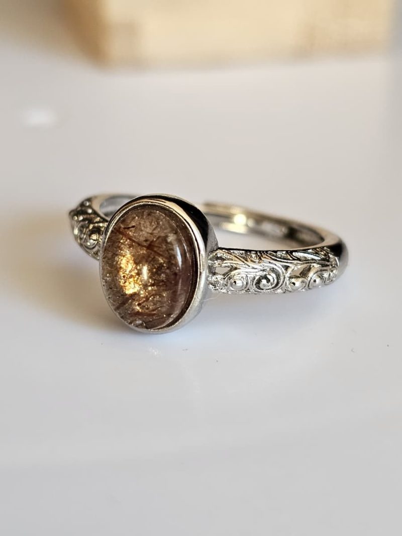 Ringe-DR0013-02 Damenring mit Schwarzgoldene Super Seven Edelstein