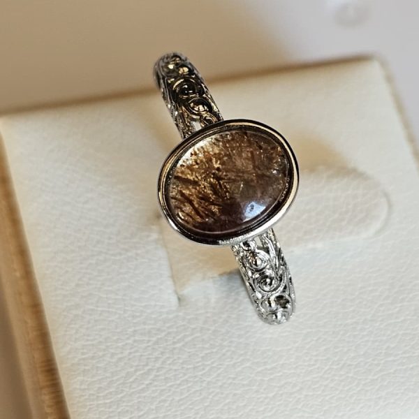 Ringe-DR0013-04 Damenring mit Schwarzgoldene Super Seven Edelstein