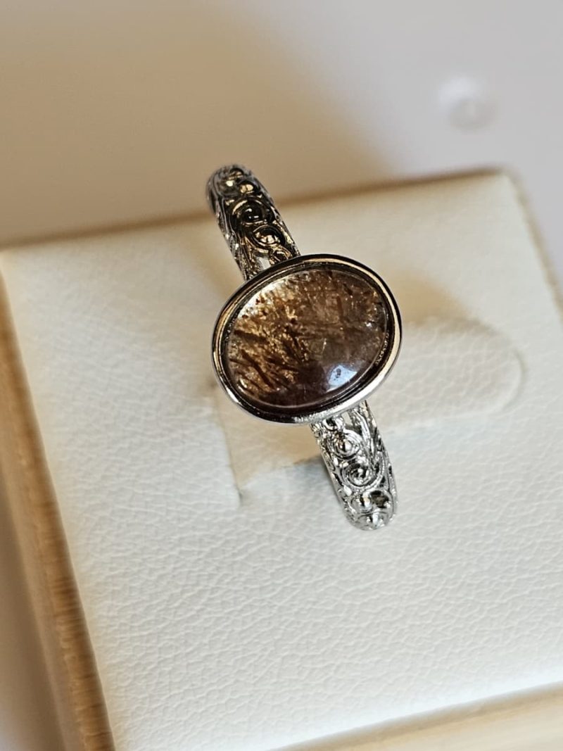 Ringe-DR0013-04 Damenring mit Schwarzgoldene Super Seven Edelstein