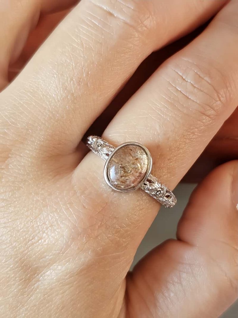 Ringe-DR0013-06 Damenring mit Schwarzgoldene Super Seven Edelstein