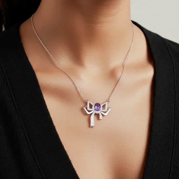Schleife-HK0009-08 Silberanhänger Schmetterlingsknoten Amethyst mit Zirkonia in 925er Silber