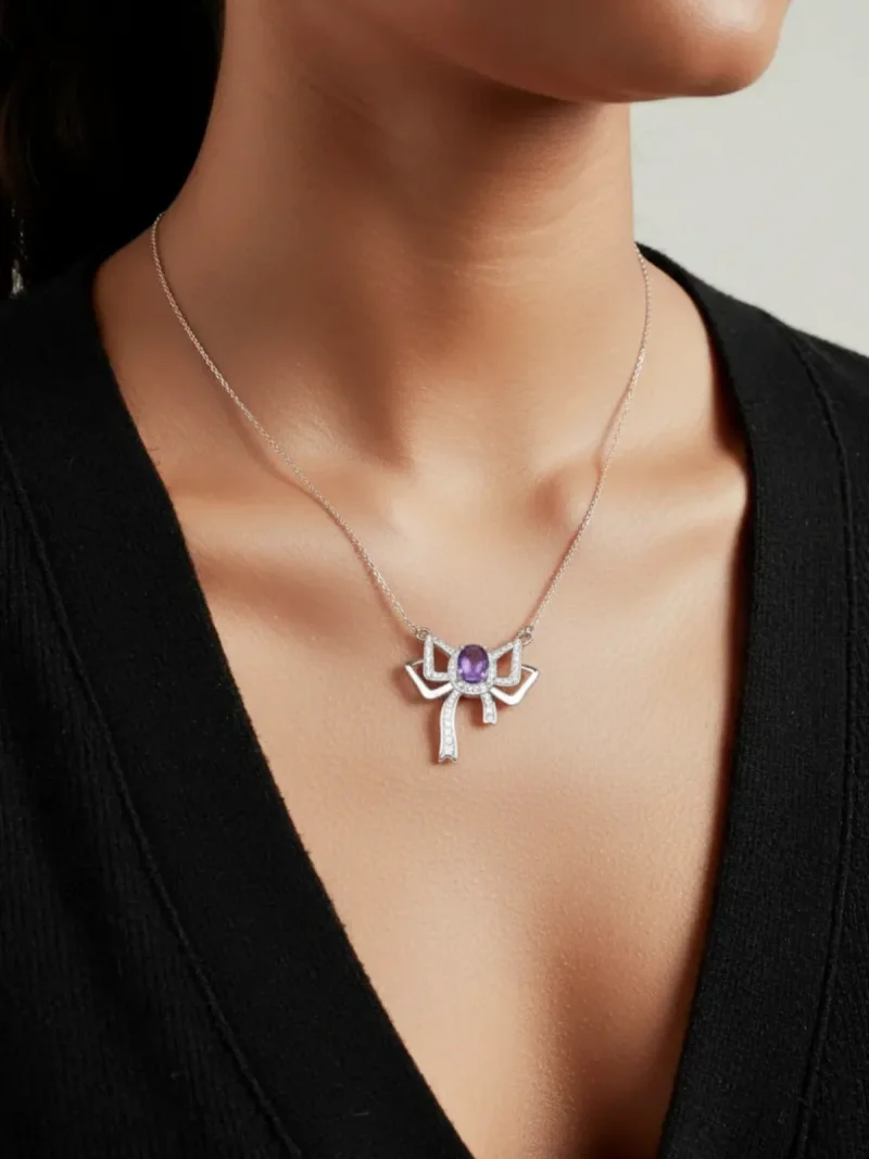 Schleife-HK0009-08 Silberanhänger Schmetterlingsknoten Amethyst mit Zirkonia in 925er Silber
