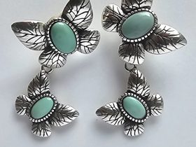 Schmetterling-OR007-01 Schmetterling Ohrringe aus 925 Silber mit Türkis und oxidierter Tibetsilber-Optik für Damen