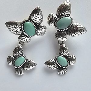 Schmetterling-OR007-01 Silber Ohrringe mit Stein Türkis, Schmetterling Design Vintage