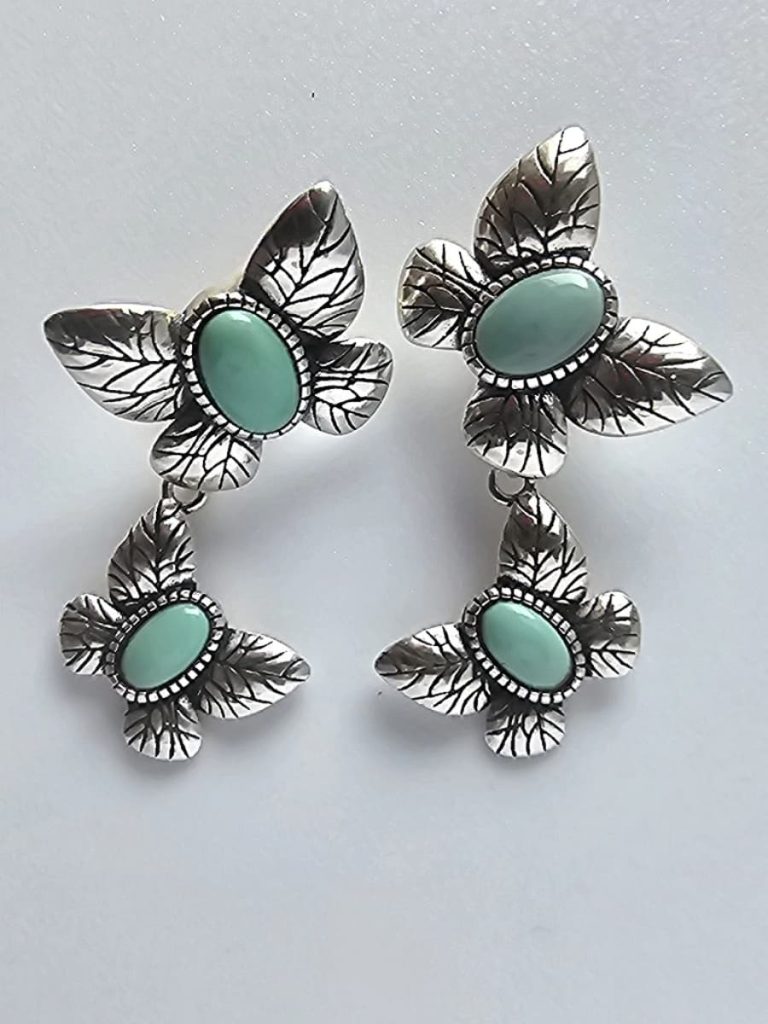 Silber Ohrringe mit Stein Türkis, Schmetterling Design Vintage