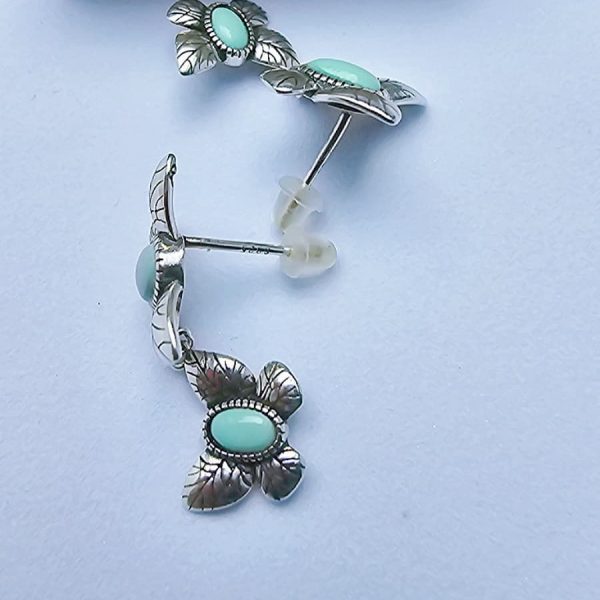 Schmetterling-OR007-02 Silber Ohrringe mit Stein Türkis, Schmetterling Design Vintage