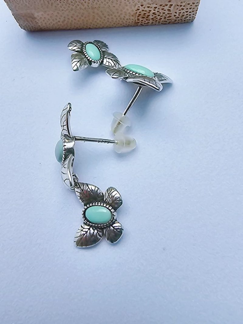 Schmetterling-OR007-02 Silber Ohrringe mit Stein Türkis, Schmetterling Design Vintage