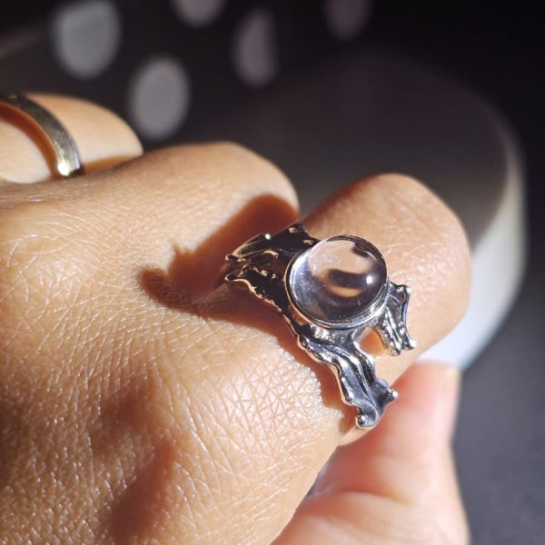 Damen Ring mit Stein Klar Kristall Weißquarz