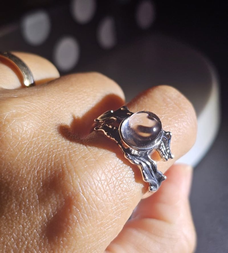 Ring-Kristal-03 Damen Ring mit Stein Klar Kristall Weißquarz