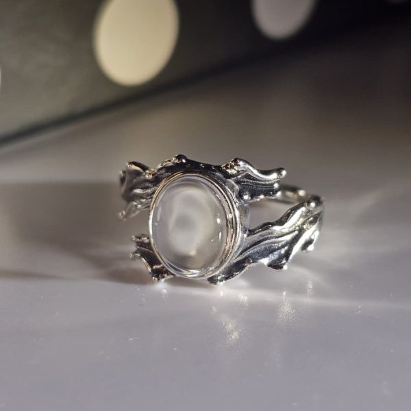 Damen Ring mit Stein Klar Kristall Weißquarz