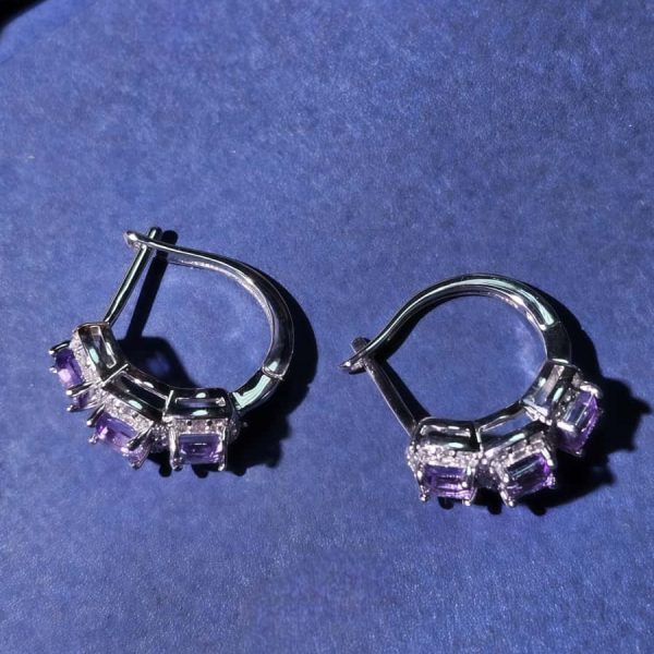 Silber Amethyst Ohrringe – drei violette Steine mit Zirkonia-Rahmung