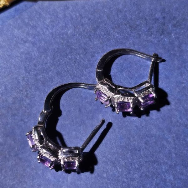 Silber Amethyst Ohrringe – drei violette Steine mit Zirkonia-Rahmung