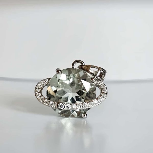 Silber Halsanhänger mit Stein Quarz Kristall Planetenanhänger