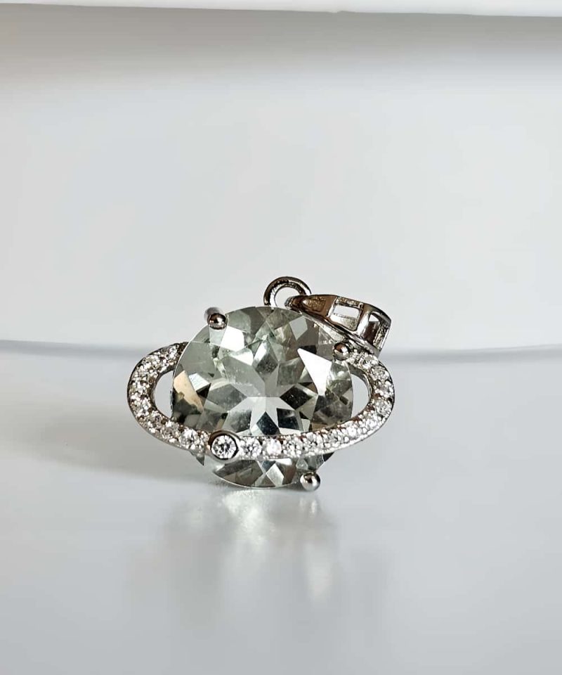 Silber Halsanhänger mit Stein Quarz Kristall Planetenanhänger