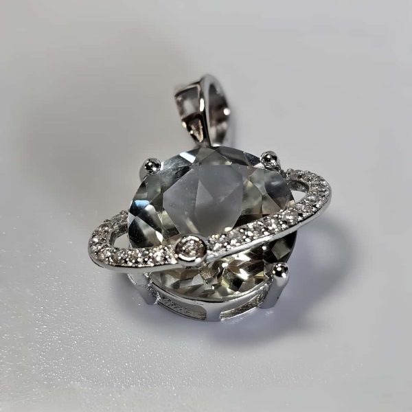Silber Halsanhänger mit Stein Quarz Kristall Planetenanhänger