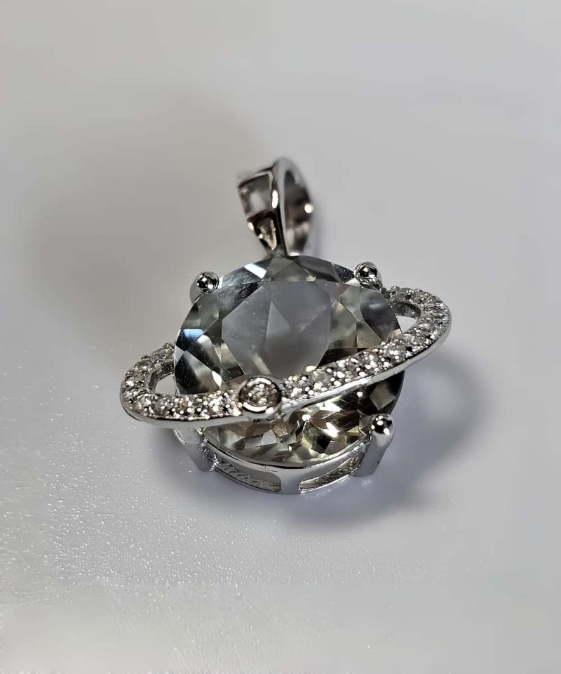 Silber Halsanhänger mit Stein Quarz Kristall Planetenanhänger