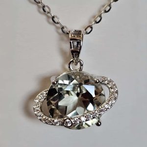Silber Halsanhänger mit Stein Quarz Kristall Planetenanhänger