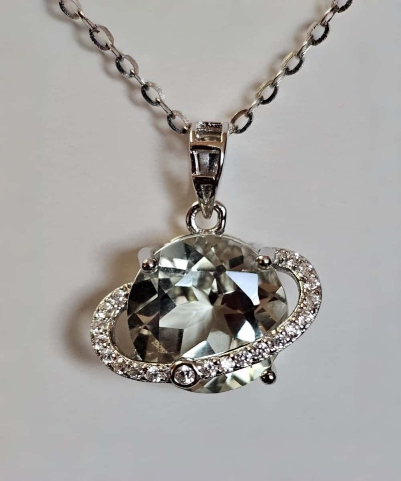 Silber Halsanhänger mit Stein Quarz Kristall Planetenanhänger