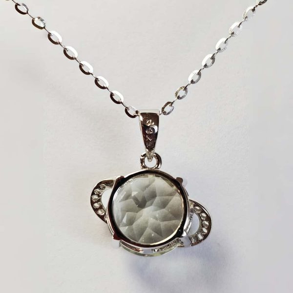 Silber Halsanhänger mit Stein Quarz Kristall Planetenanhänger
