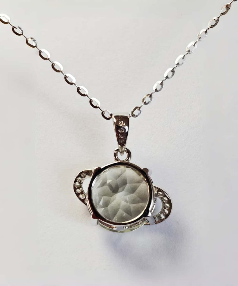 Silber Halsanhänger mit Stein Quarz Kristall Planetenanhänger