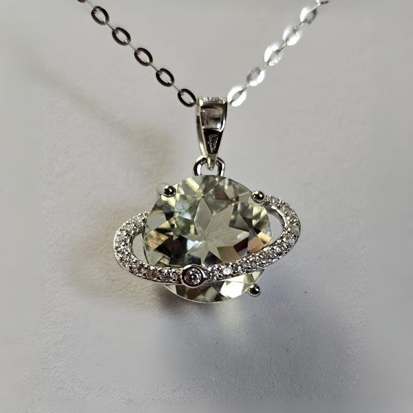 Silber Halsanhänger mit Stein Quarz Kristall Planetenanhänger