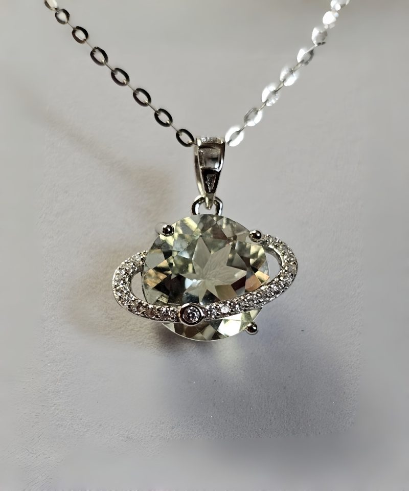 Silber Halsanhänger mit Stein Quarz Kristall Planetenanhänger