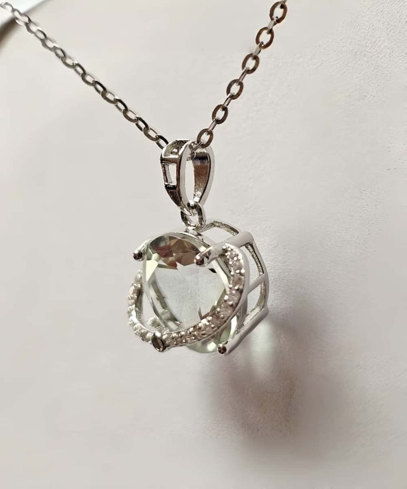Silber Halsanhänger mit Stein Quarz Kristall Planetenanhänger