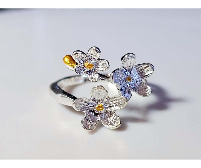 Blüten-Open-Ring im Silberfinish Große
