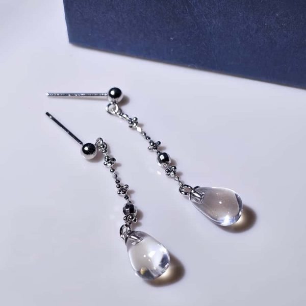 Cleardrop-OR0015-01 Ohrringe mit weißen Bergkristall-Tropfen aus Silber