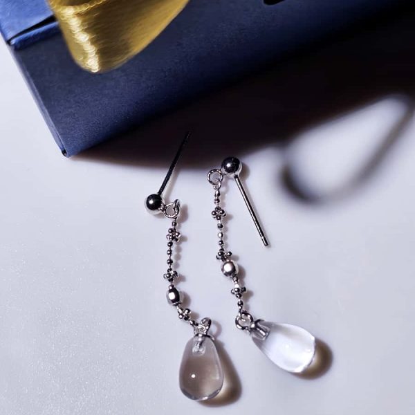 Cleardrop-OR0015-02 Ohrringe mit weißen Bergkristall-Tropfen aus Silber