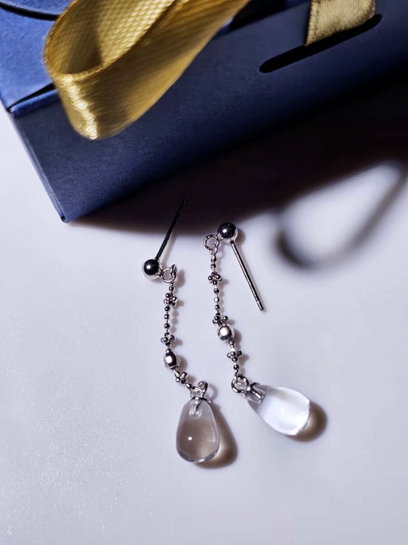 Cleardrop-OR0015-02 Ohrringe mit weißen Bergkristall-Tropfen aus Silber