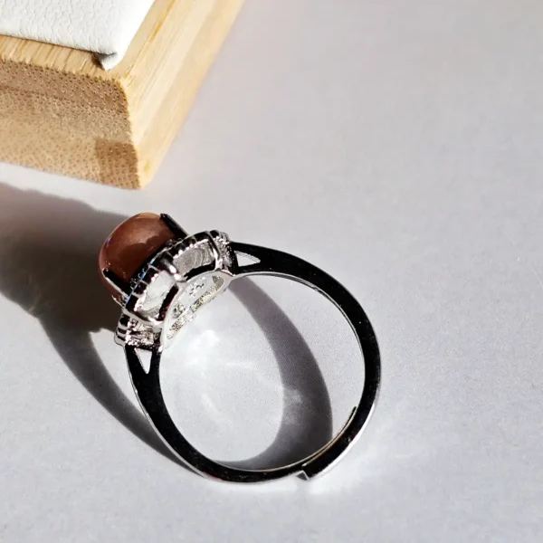DR-TDS-09-06 Mondstein Ring Orangefarbton, Blumenhalterung, Versilbert, Statement Ring