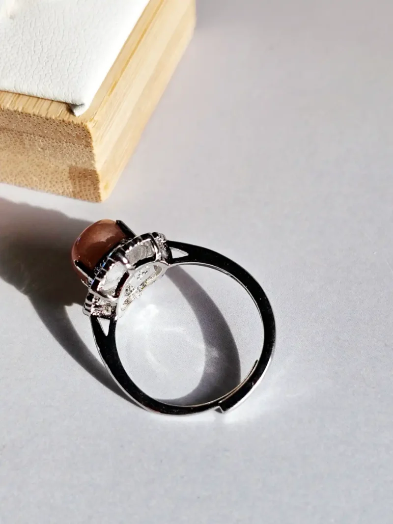 DR-TDS-09-06 Mondstein Ring Orangefarbton, Blumenhalterung, Versilbert, Statement Ring