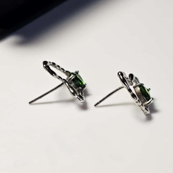 Herz-Ohrringe aus 925 Silber mit grünem Diopsid