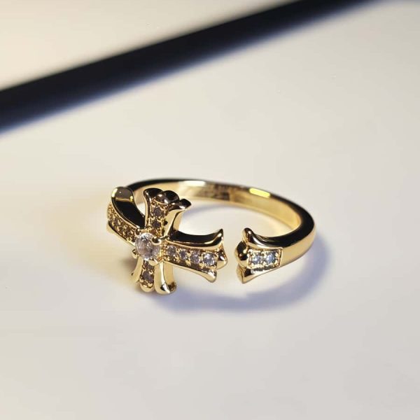 Vergoldeter Damenring Kreuz mit Zirkonia Open ring